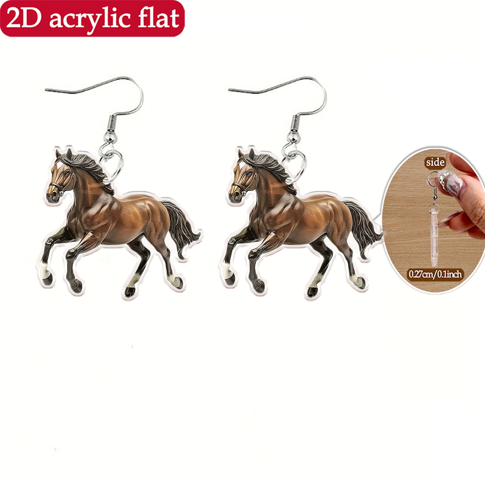2D Flat Acrylic Horse-Patterned Earrings, Novel Accessory